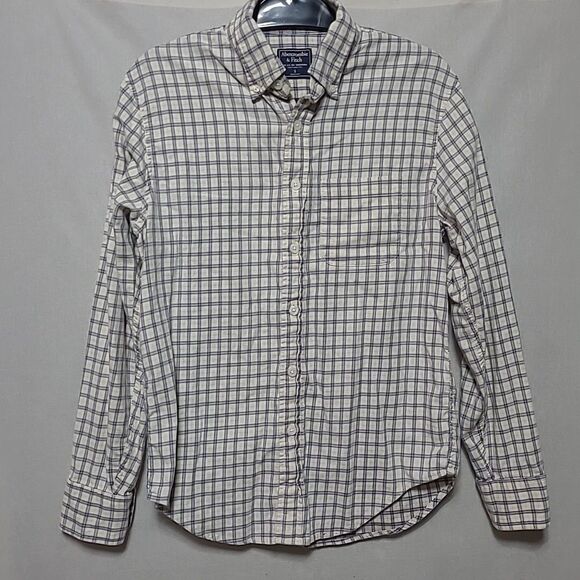Abercrombie and Fitch Mens Long Sleeve Button Down Shirt Size Small Yellow Plaid - Picture 1 of 12